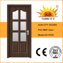 Diseño de puerta de vidrio de madera revestida de PVC (SC-P035)